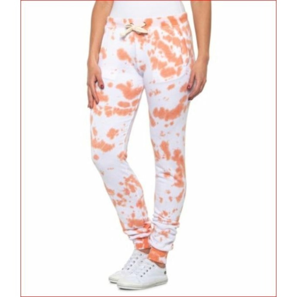 C&C California Womens Tie Dye Jogger Pants White Orange Size L Pockets New